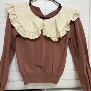 Zara Cream and mauve Long Sleeve Top with collar